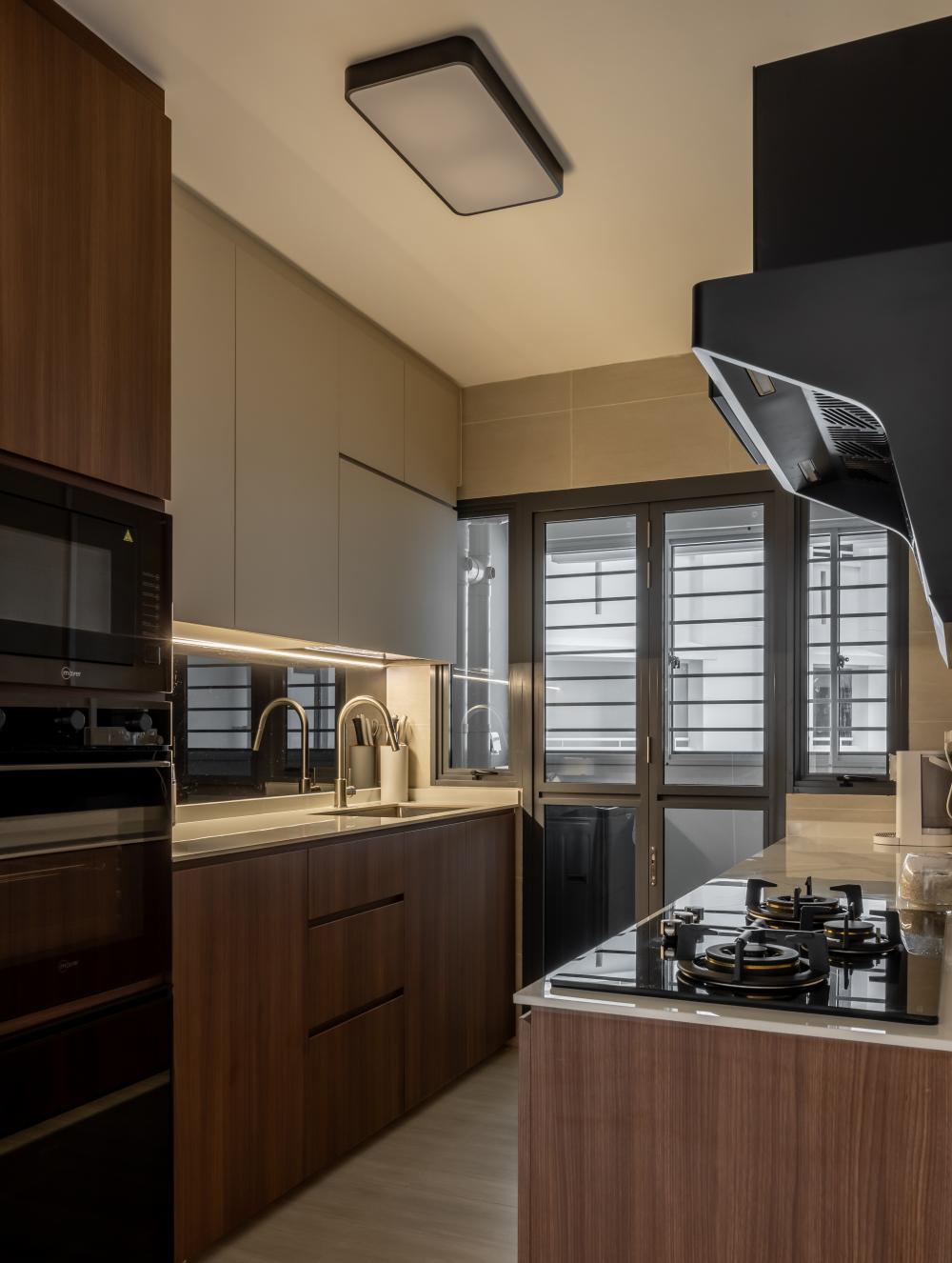 Scandinavian Kitchen with Countertop and Homogeneous Tiles