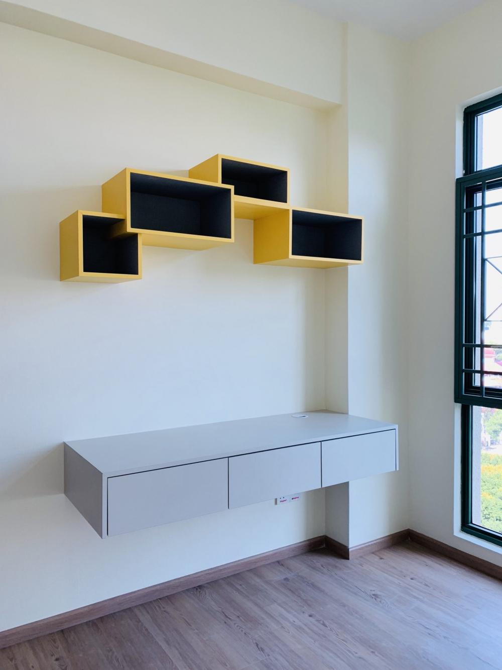 Contemporary Bedroom with Bookshelf and Vinyl Flooring