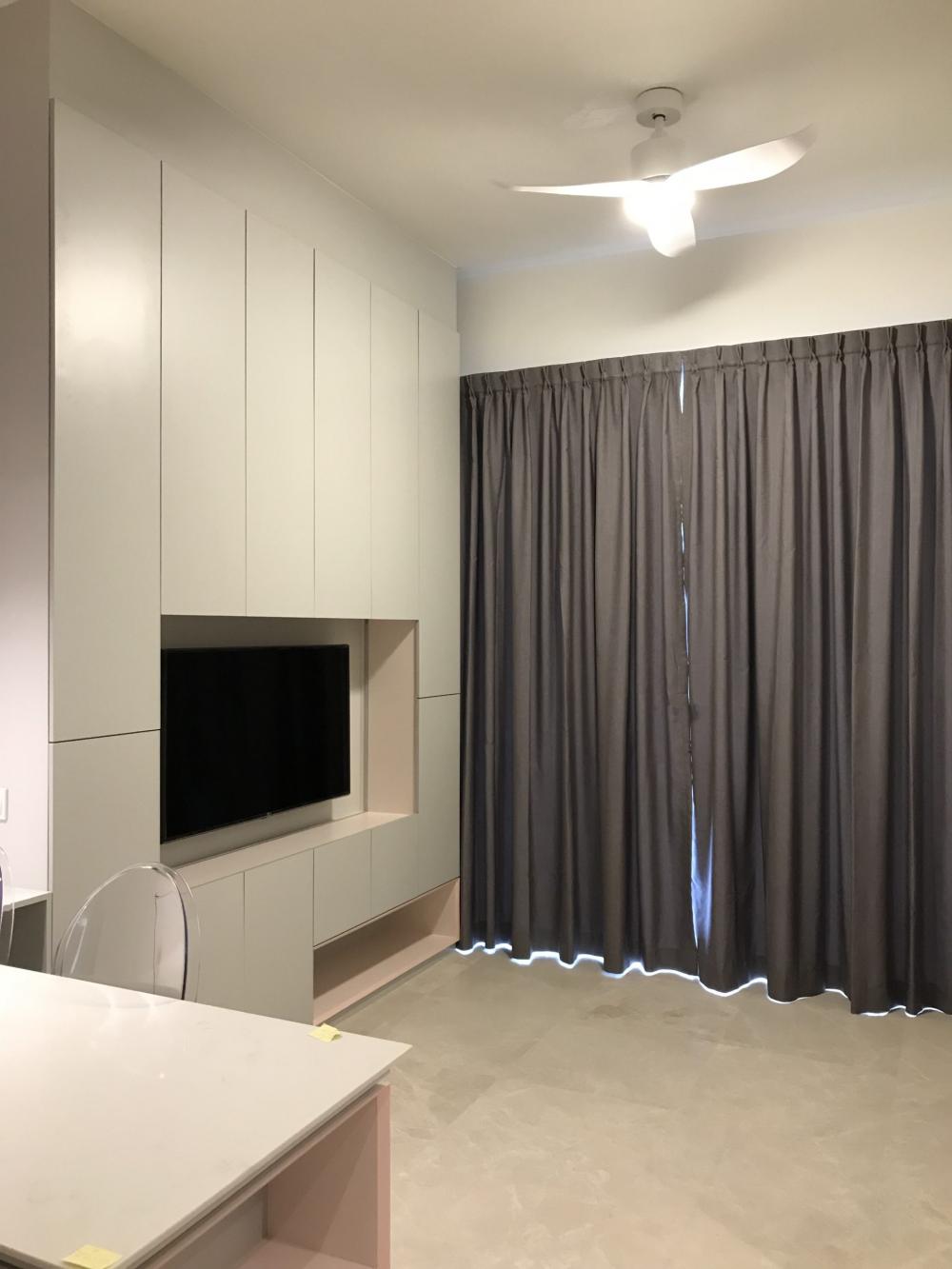 Contemporary Living Room with TV Console and Feature Wall