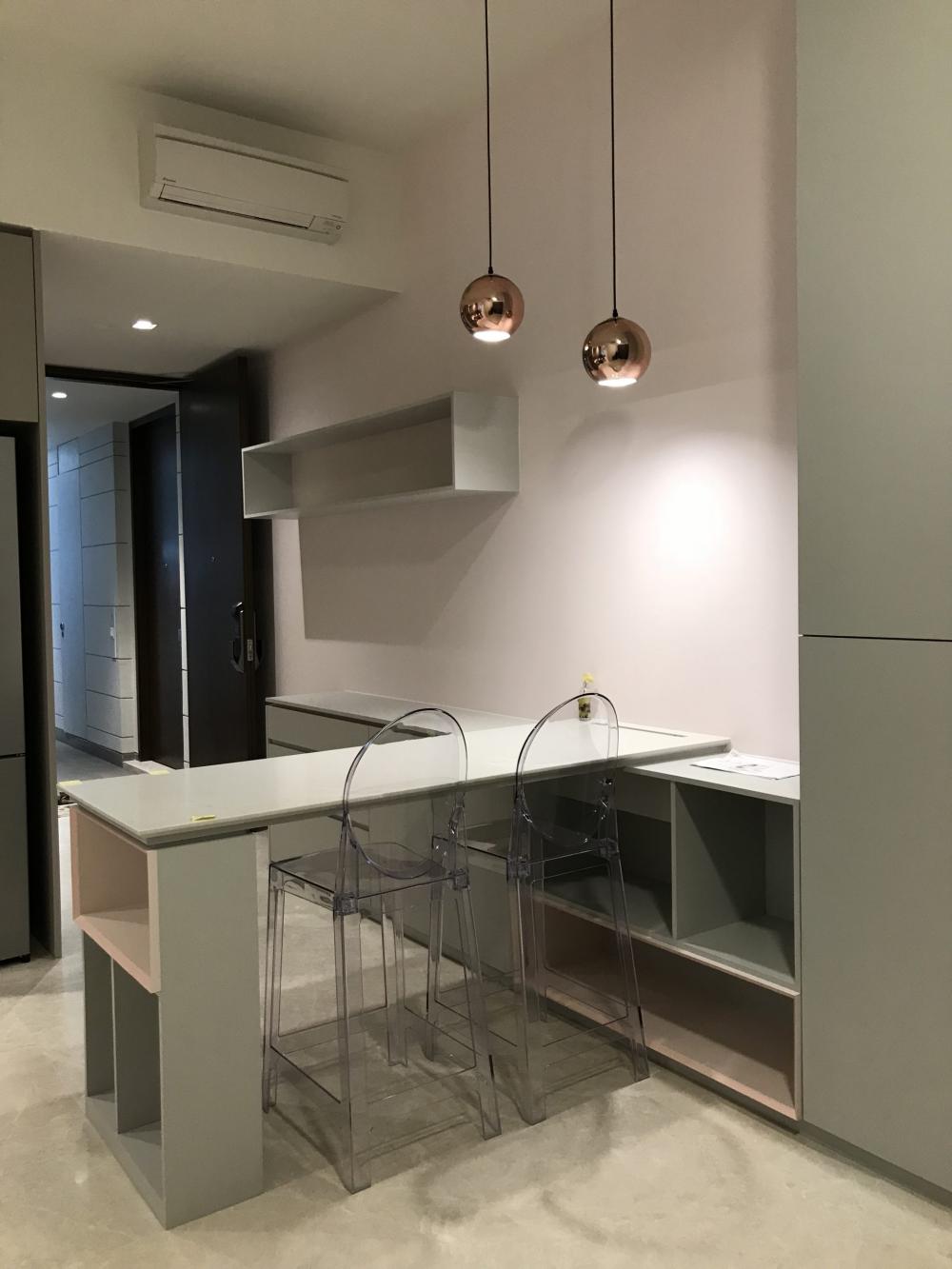 Contemporary Dining Room with Drop Ceiling and Downlights