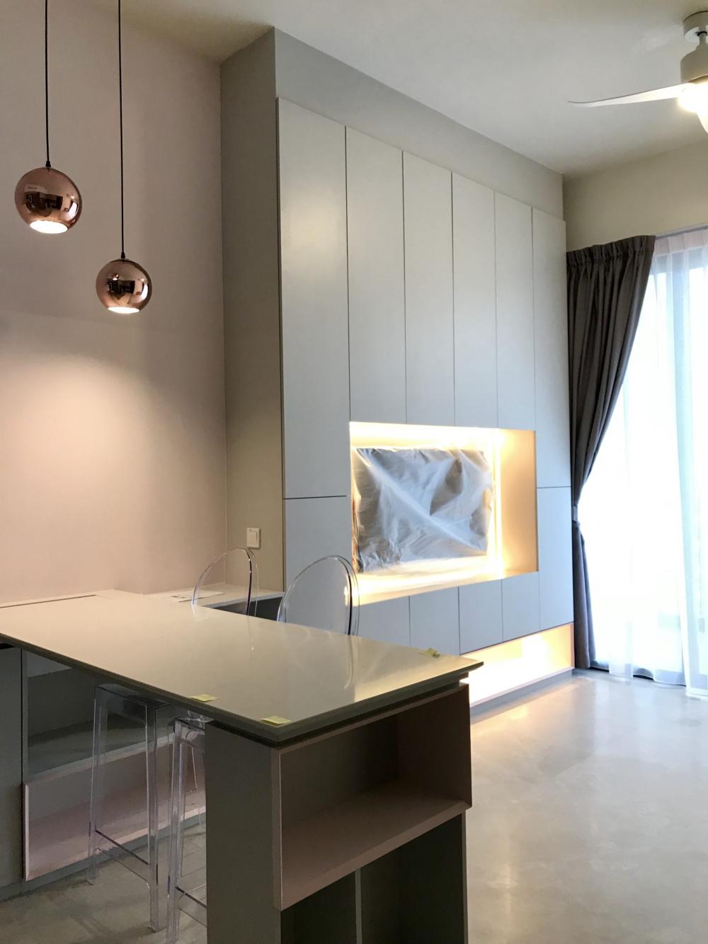 Contemporary Living Room with TV Console and Feature Wall
