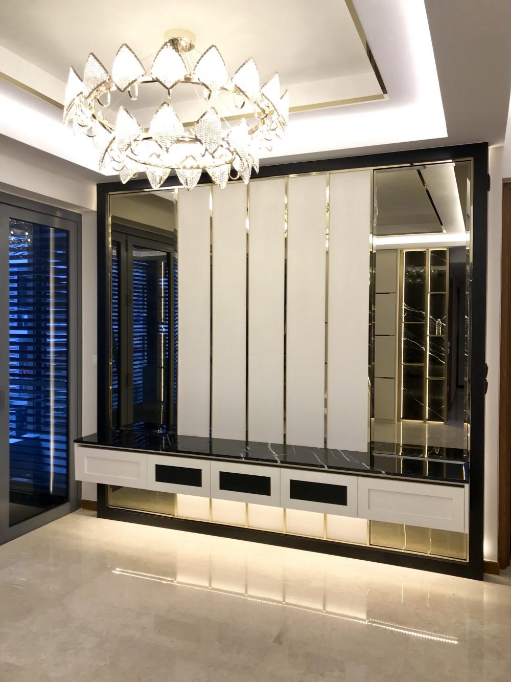 Contemporary Living Room with Marble Floor and TV Console