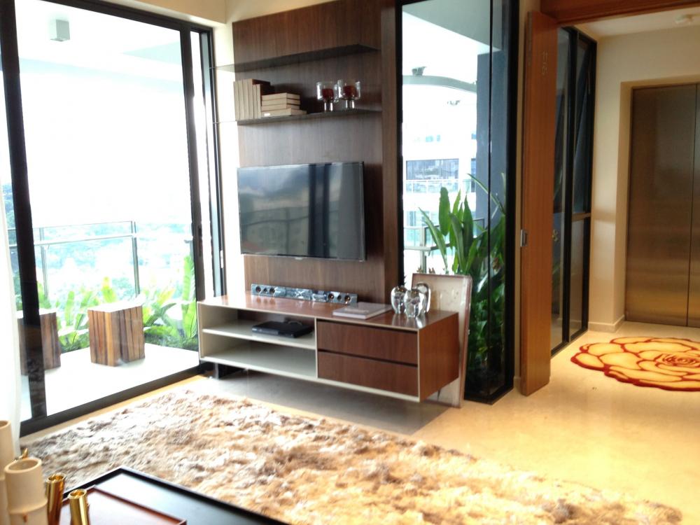Contemporary Living Room with Bookshelf and Marble Floor