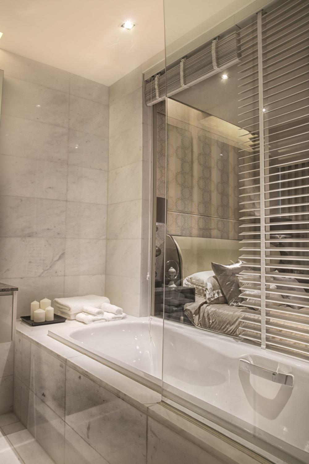 Contemporary Bathroom with Marble Floor and Bathtub