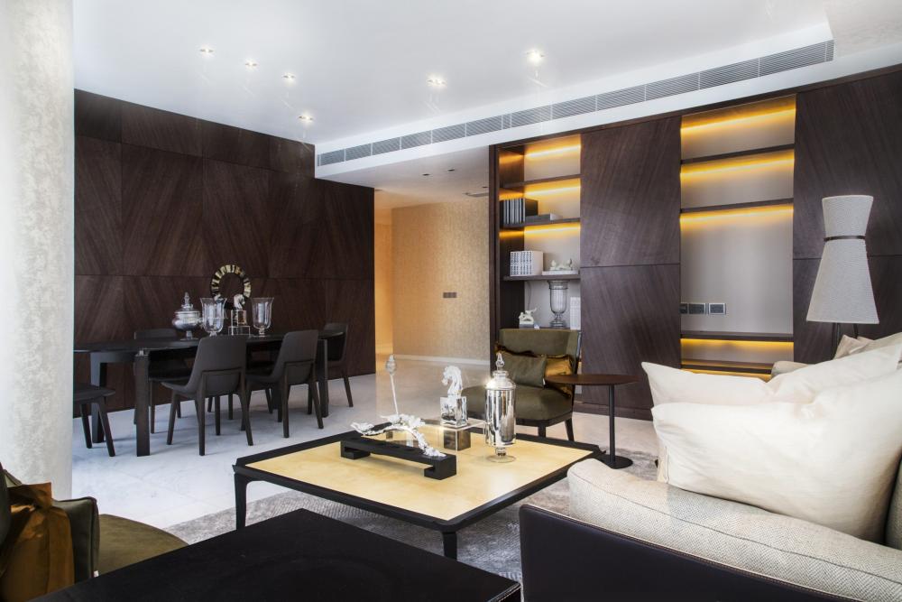 Contemporary Dining Room with Drop Ceiling and Downlights
