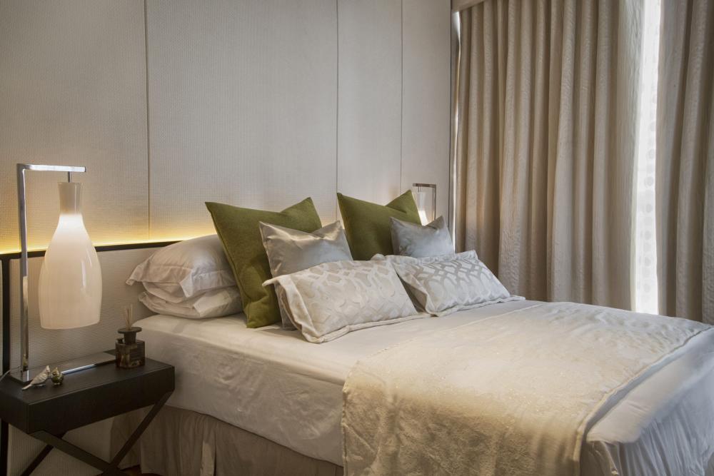 Contemporary Bedroom with Parquet Floor and Bedside Table