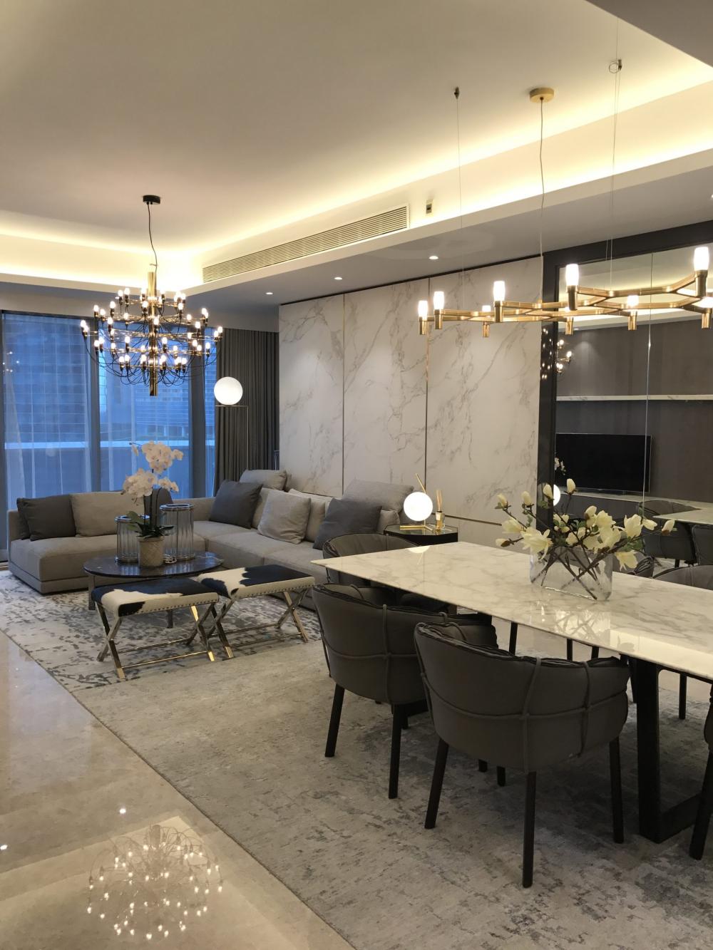 Modern Dining Room with Cove Lighting and Drop Ceiling