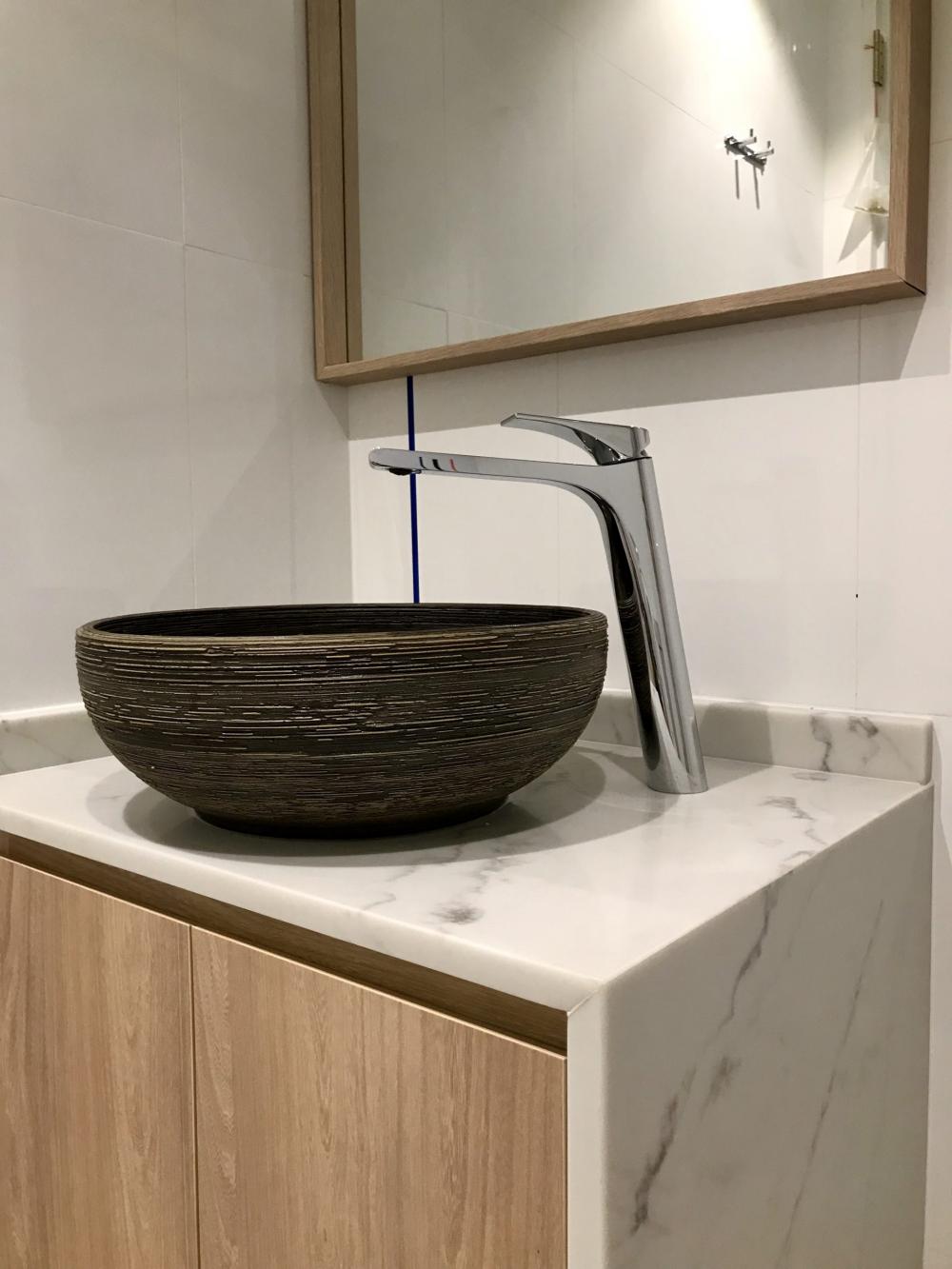 Contemporary Bathroom with Countertop and Mirror