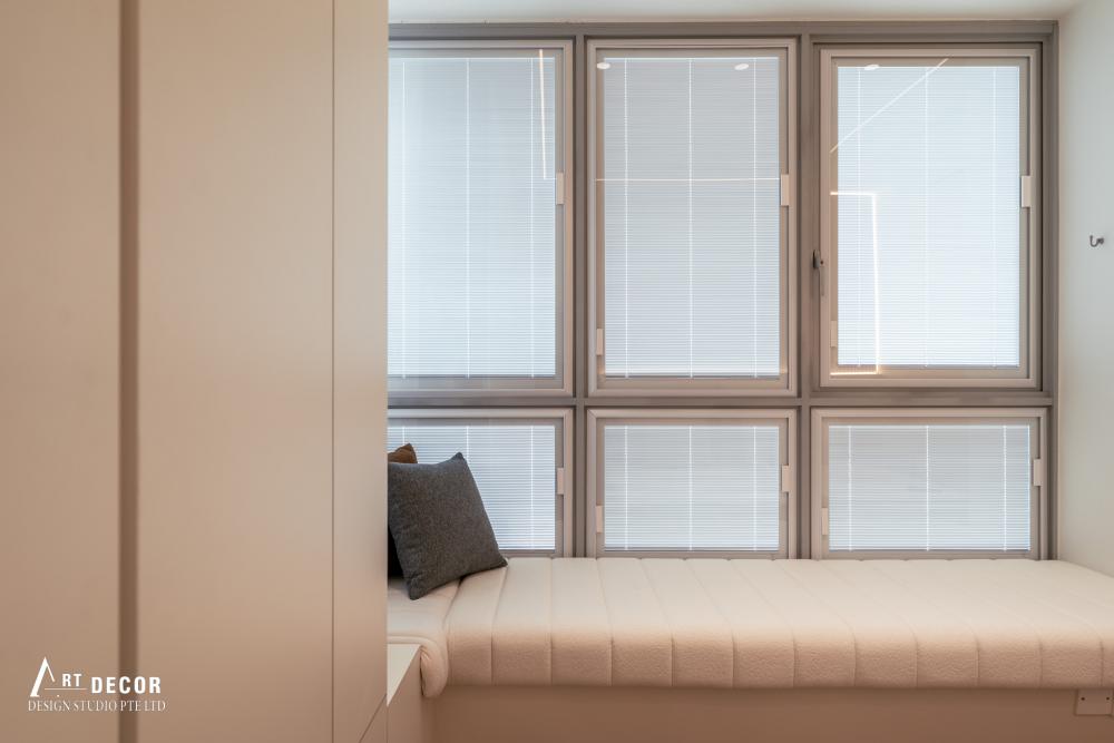 Contemporary Bedroom with Bay Window and Wardrobe