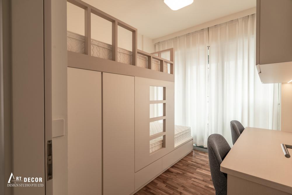 Contemporary Bedroom with Platform Bed and Parquet Floor