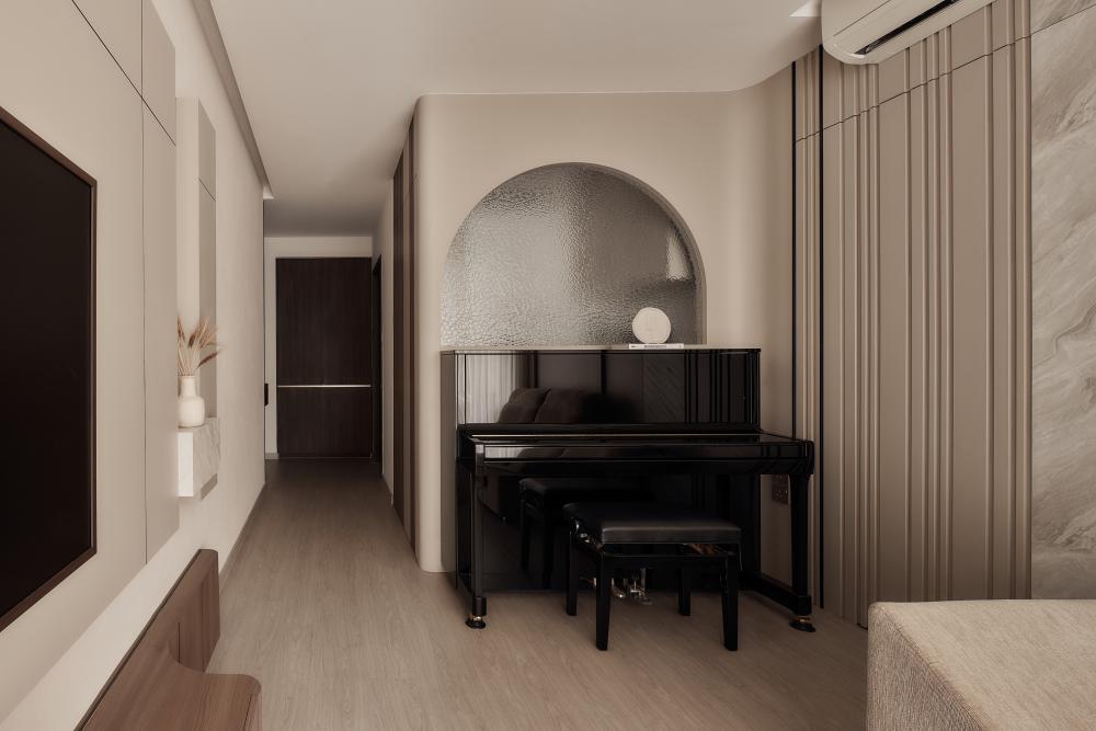 Modern Living Room with Wood Flooring and Feature Wall