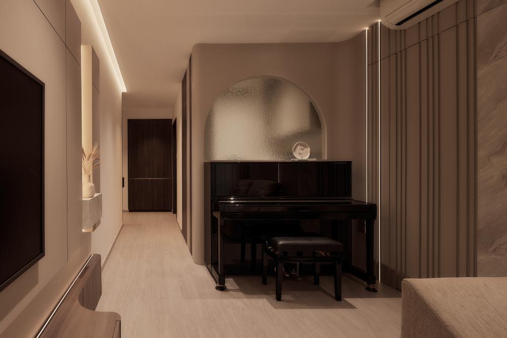 Modern Living Room with Wood Flooring and Feature Wall