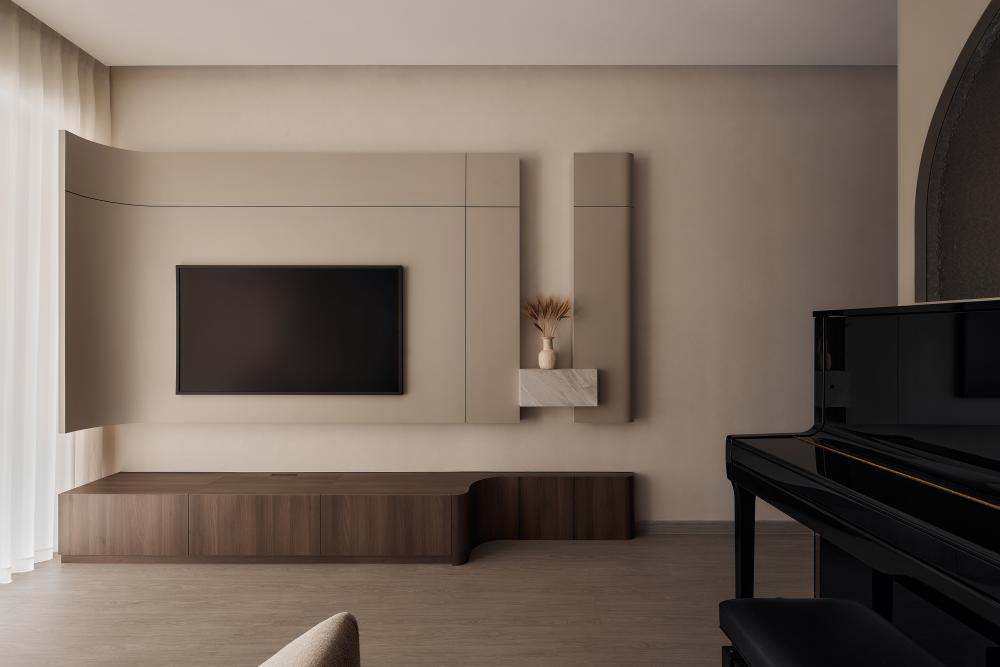 Modern Living Room with Wood Flooring and TV Console