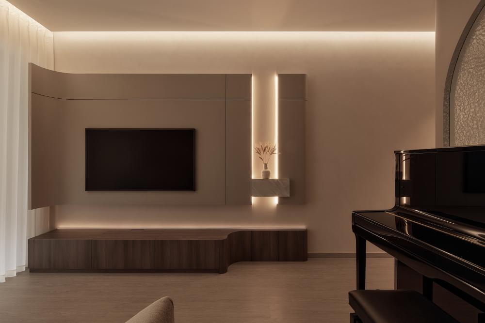 Modern Living Room with Wood Flooring and TV Console