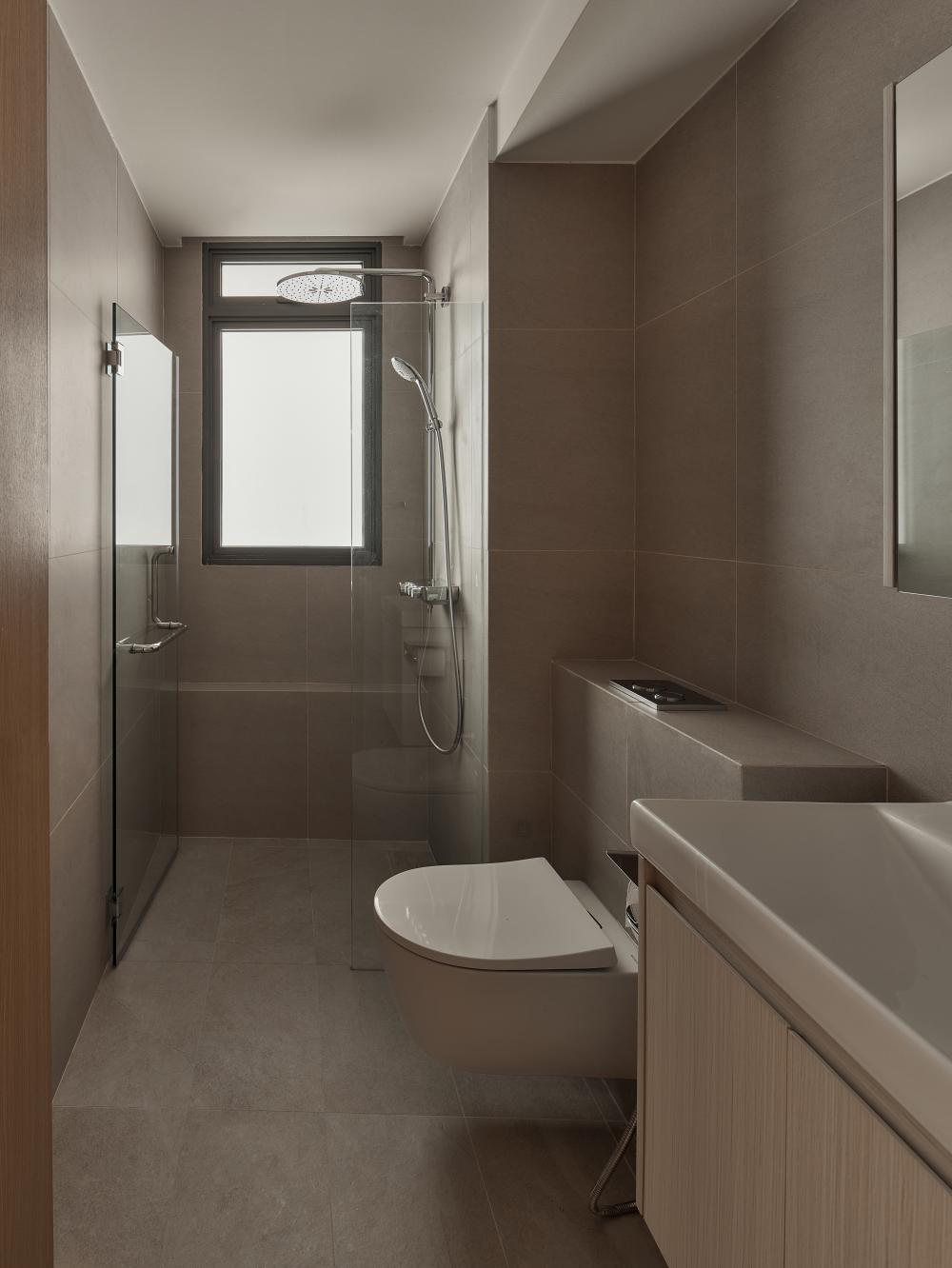 Asian Bathroom with Mirror and Bathroom Storage