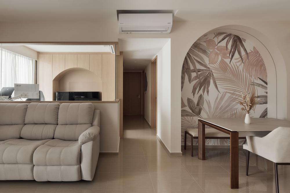 Asian Living Room with TV Console and TV