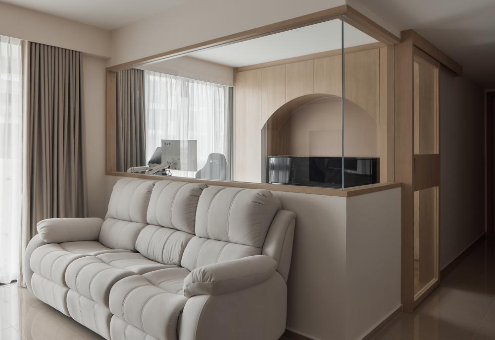 Asian Living Room with Marble Floor and Sofa