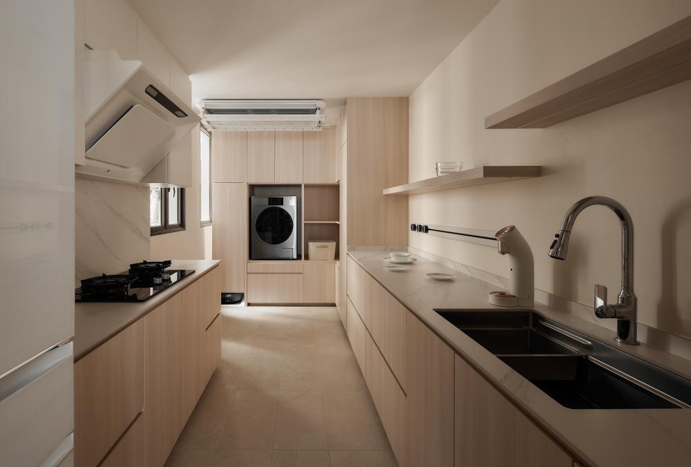 Asian Kitchen with Countertop and Breakfast Counter