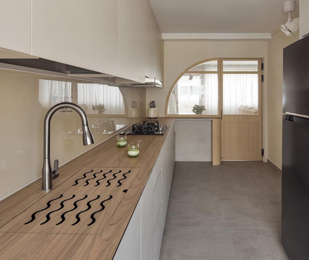 Asian Kitchen with Countertop and Cupboard