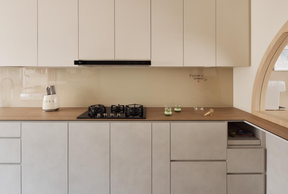 Asian Kitchen with Countertop and Cupboard