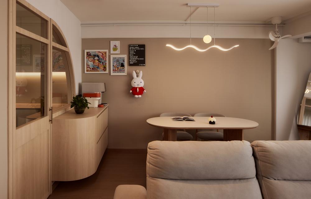 Asian Living Room with Wood Flooring and Sofa