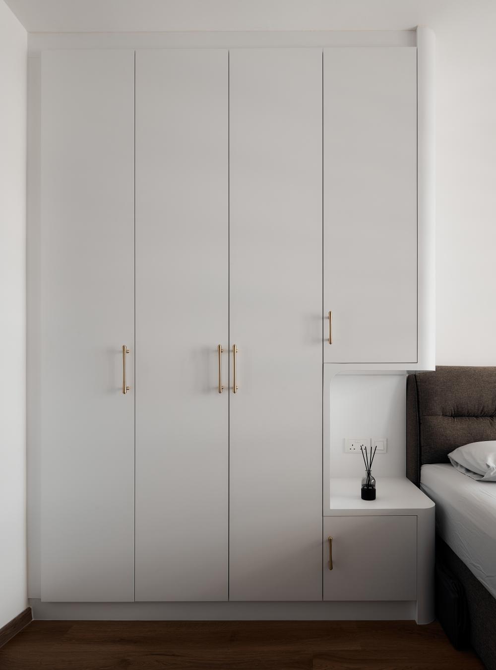 Modern Bedroom with Wood Flooring and Wardrobe