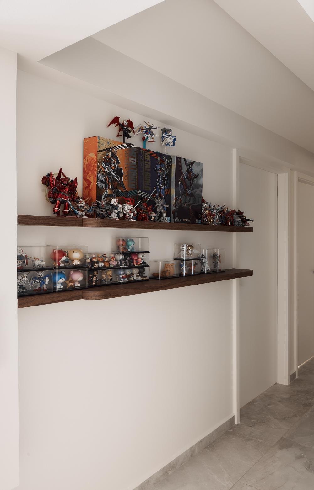 Minimalist Hallway with Bookshelf and Artwork