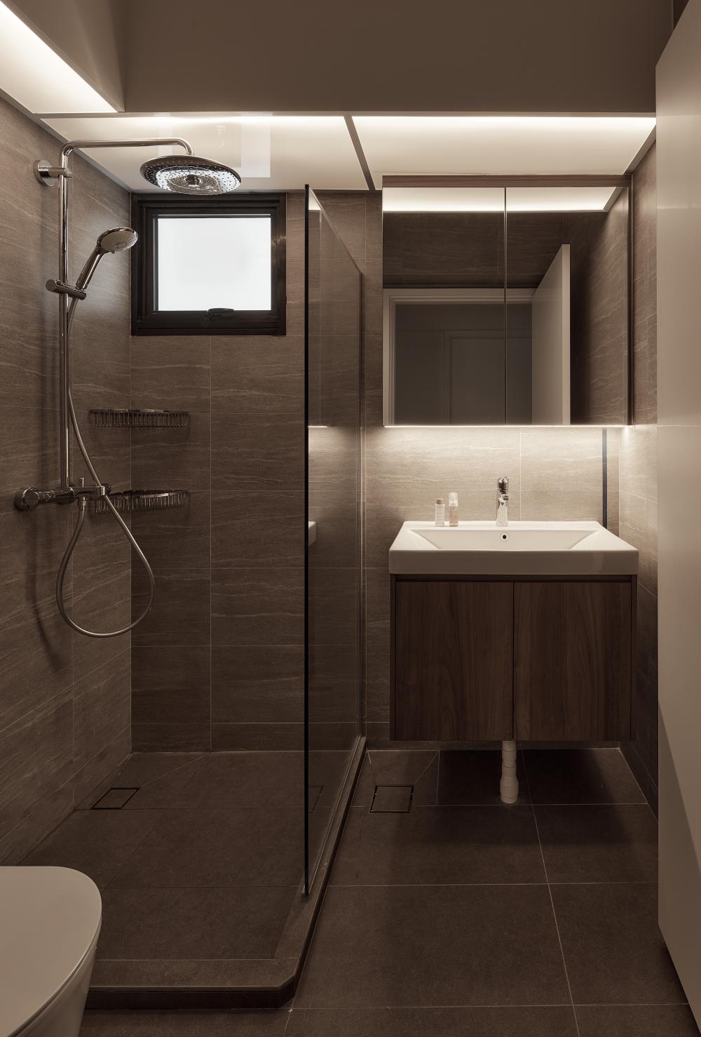Minimalist Bathroom with Cement Floor and Granite Floor