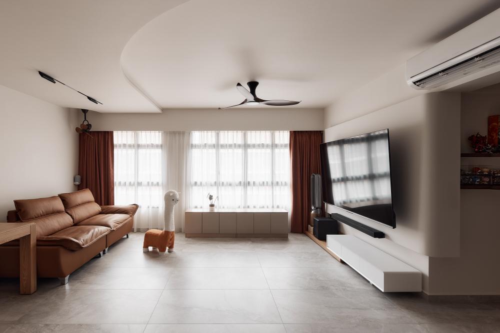 Minimalist Living Room with Marble Floor and Sofa