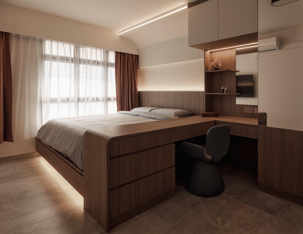 Minimalist Bedroom with Platform Bed and Vinyl Flooring