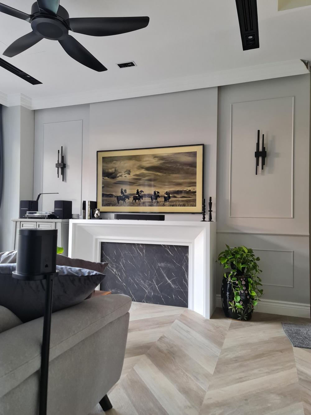Vintage Living Room with Feature Wall and Downlights