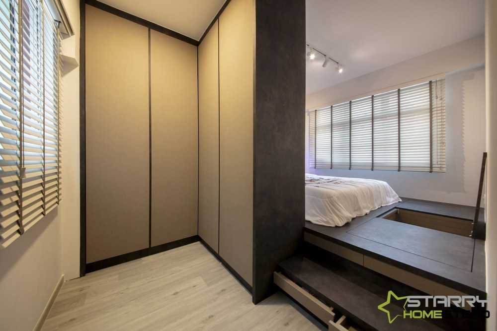 Scandinavian Bedroom with Platform Bed and Wardrobe