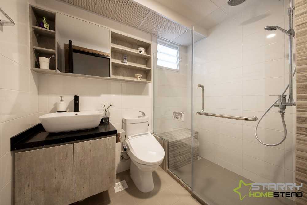 Scandinavian Bathroom with Bathroom Accessories and Toilet Bowl