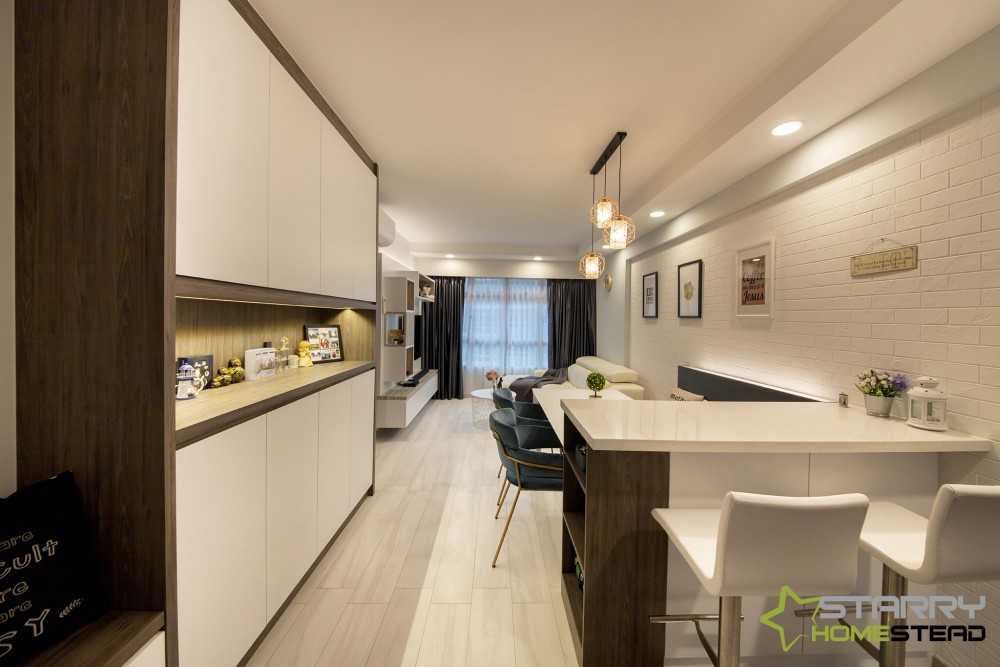 Scandinavian Entryway with Seating Bench and Storage Cabinets