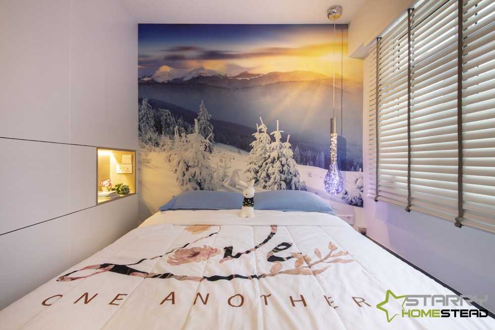 Scandinavian Bedroom with Platform Bed and Storage Cabinets