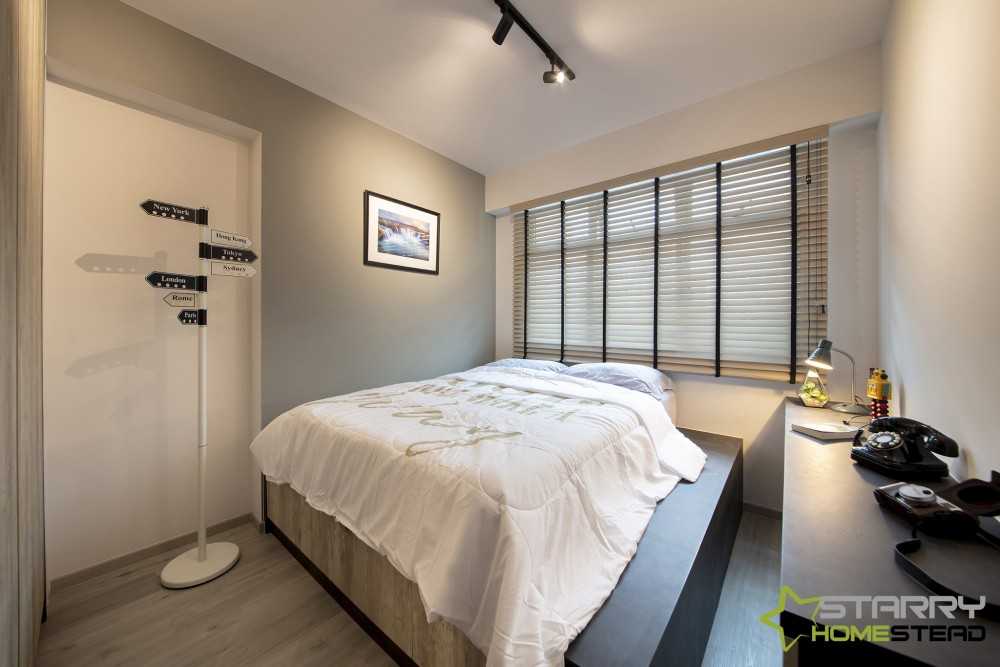 Scandinavian Bedroom with Platform Bed and Wardrobe