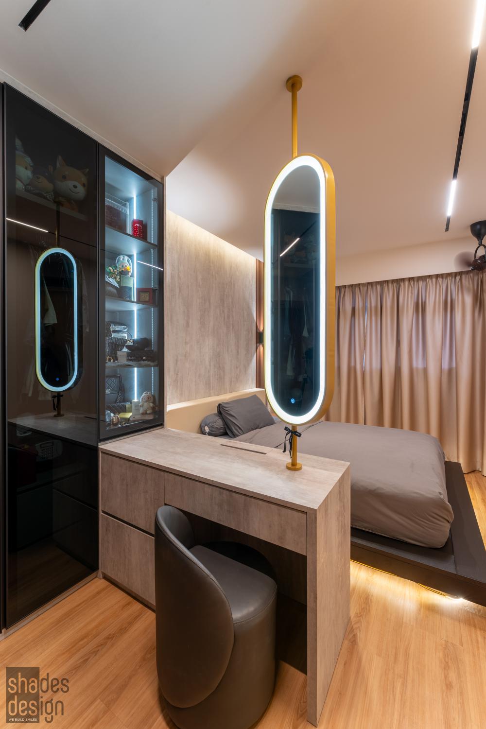 Asian Bedroom with Bookshelf and Wardrobe