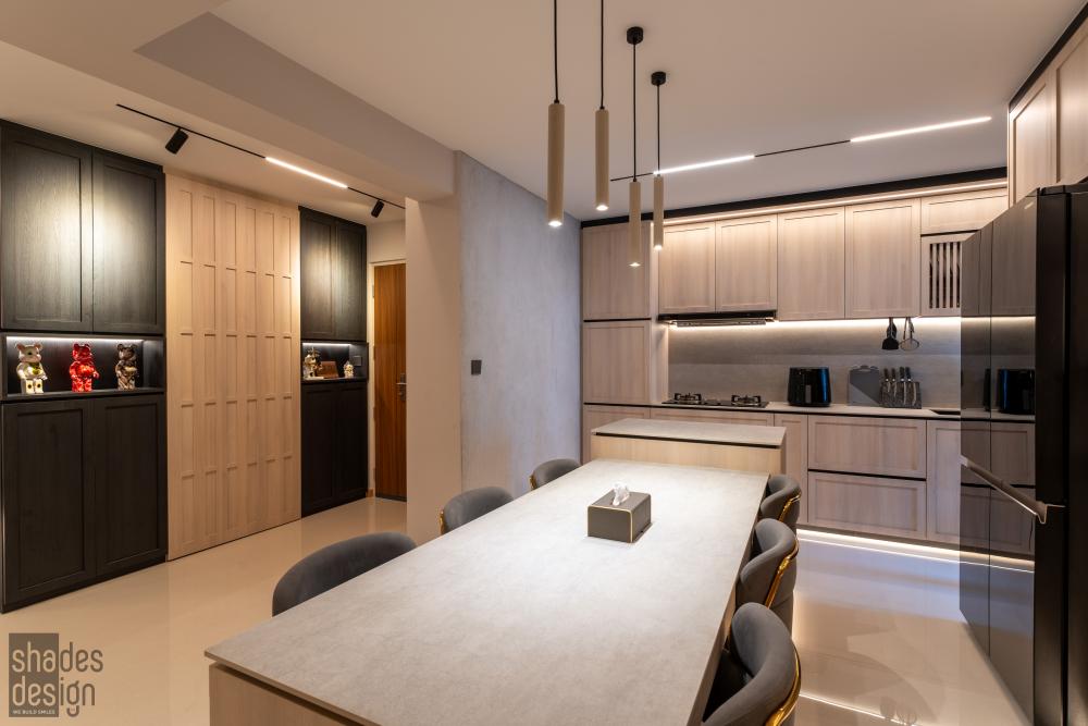 Asian Kitchen with Countertop and Homogeneous Tiles