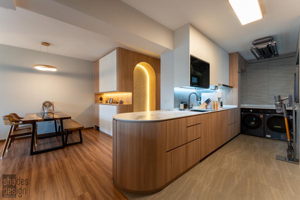 Scandinavian Kitchen with Open Kitchen and Breakfast Counter