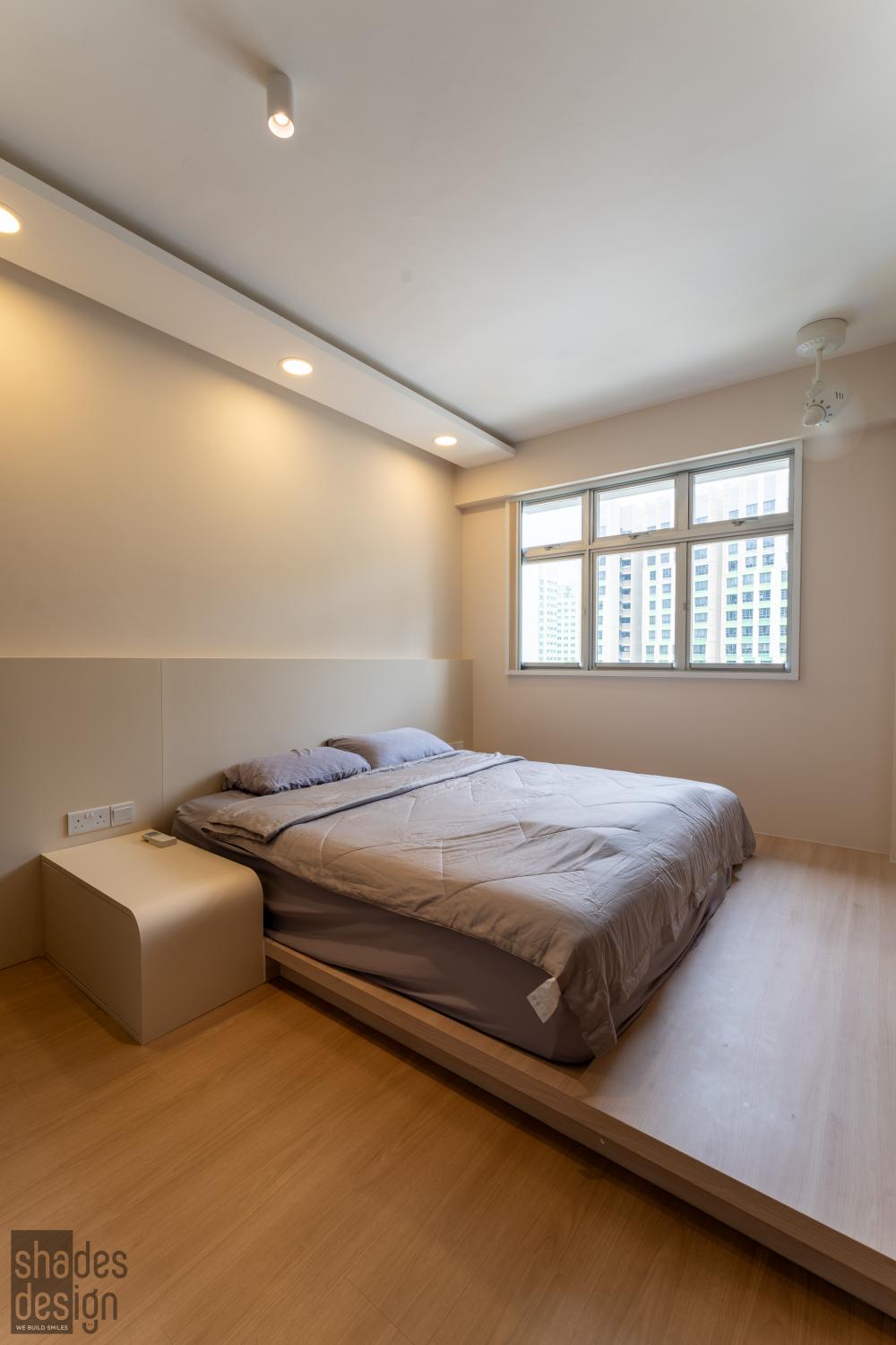 Minimalist Bedroom with Platform Bed and Vinyl Flooring