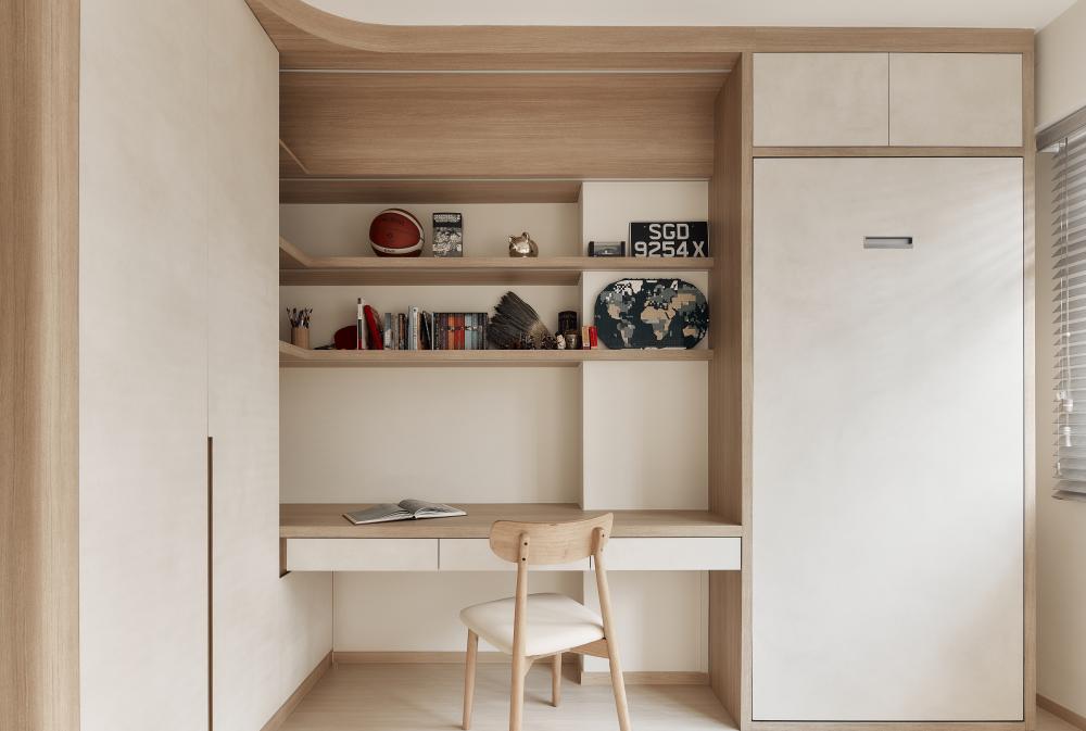Modern Bedroom with Bookshelf and Wardrobe