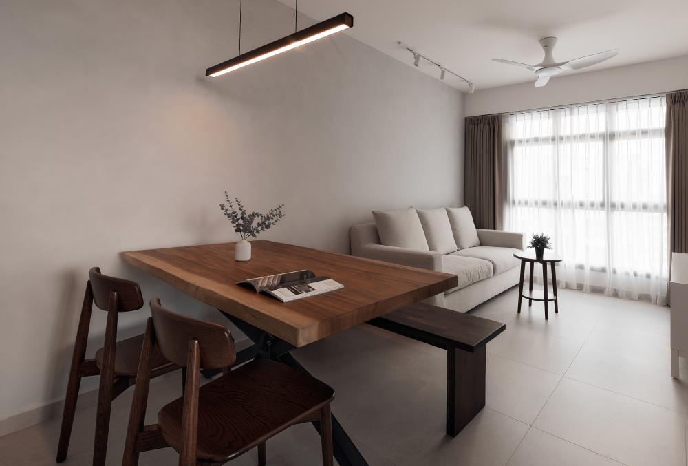 Modern Living Room with Homogeneous Tiles and Sofa