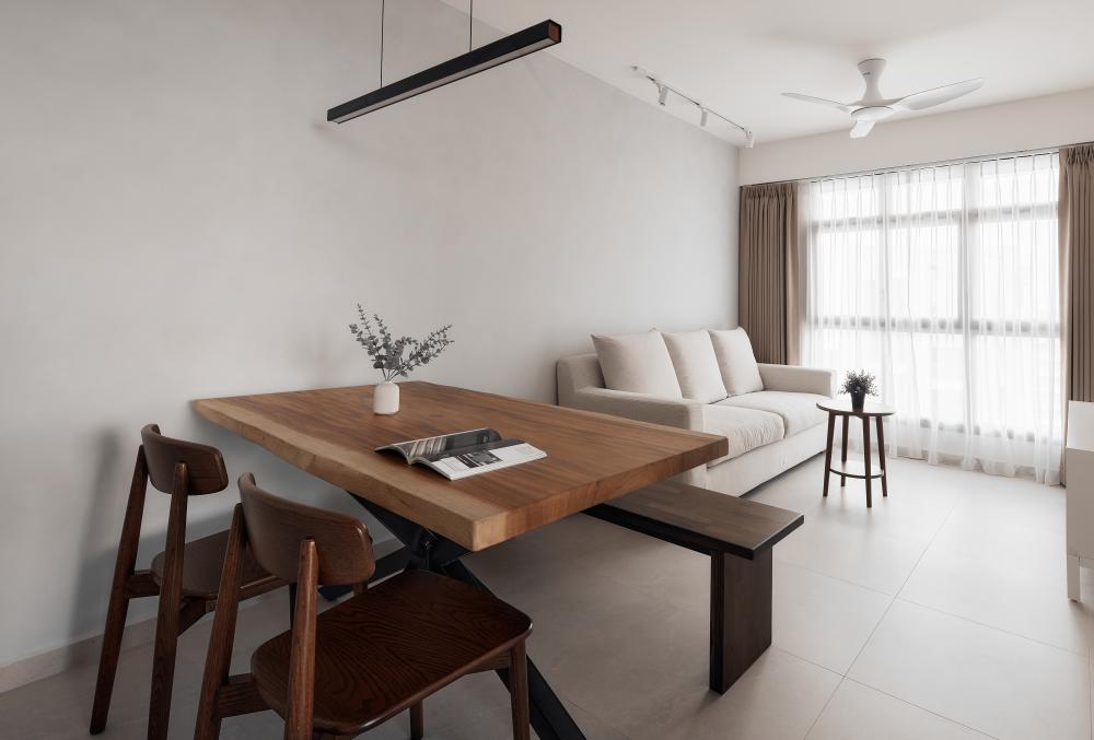 Modern Living Room with Homogeneous Tiles and Sofa