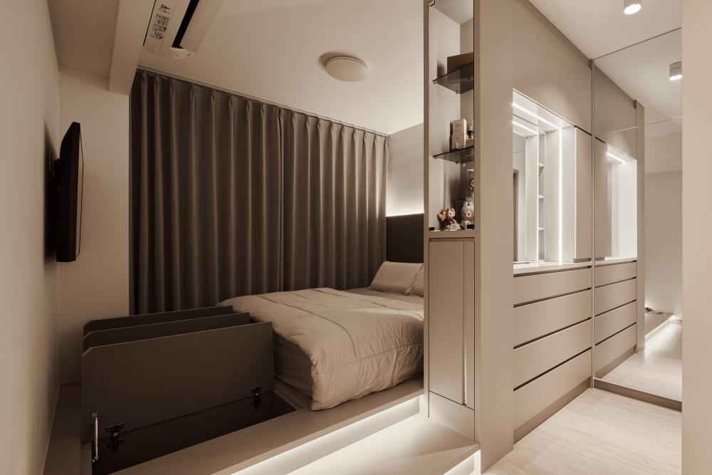 Modern Bedroom with Vinyl Flooring and Wardrobe