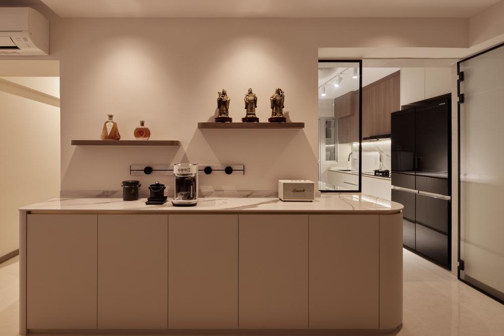 Modern Pantry with Kitchen Island and Console Table