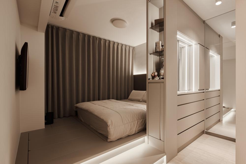 Modern Bedroom with Vinyl Flooring and Wardrobe