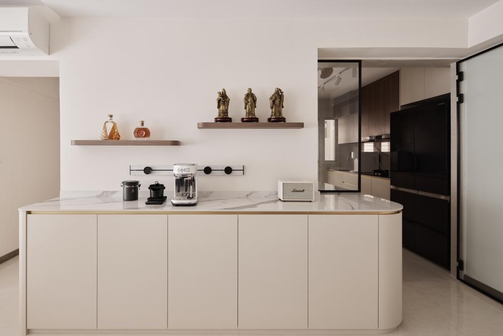 Modern Pantry with Kitchen Island and Console Table
