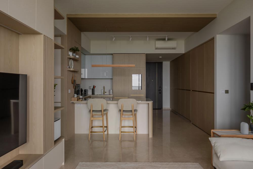 Modern Kitchen with Countertop and Marble Floor