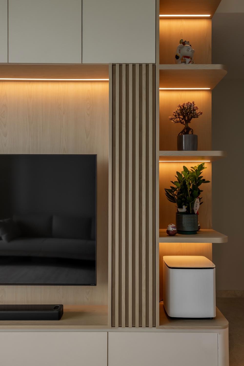 Modern Living Room with TV and Lighting