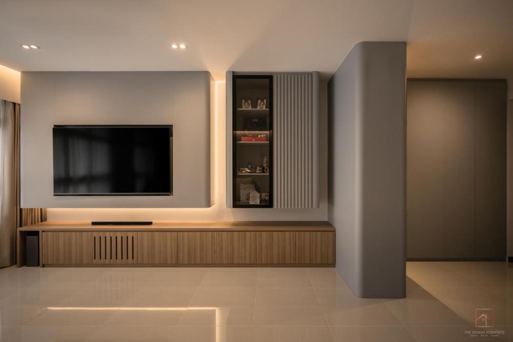 Contemporary Living Room with Bookshelf and Settee